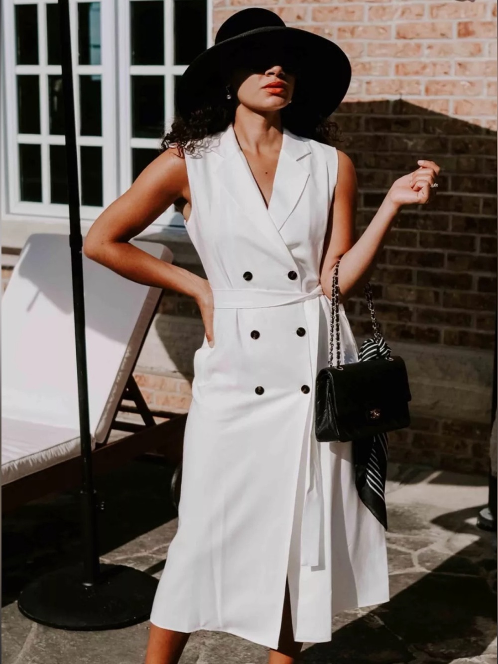 Mango White Sleeveless Double-Breasted Midi Dress